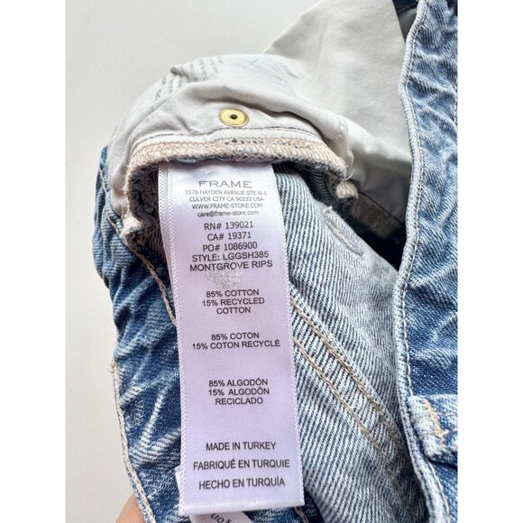 FRAME Le Grand Garcon Montgrove Rips Mid Rise Distressed Denim Shorts, Size 25 - Picture 13 of 14